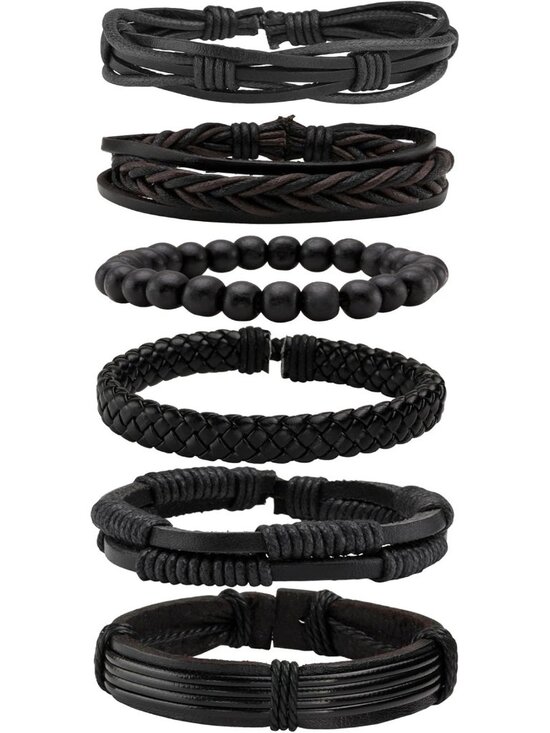 Other - 6 Pcs Punk Braided Leather Bracelets for Men Women Cuff Wrap Wristbands Adjustab